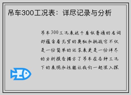 吊车300工况表：详尽记录与分析