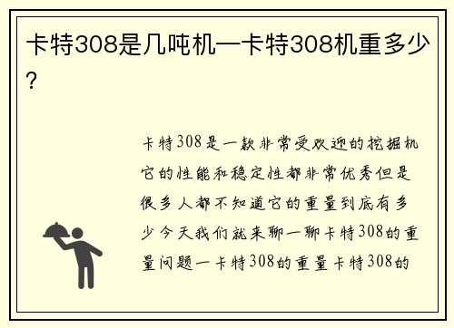 卡特308是几吨机—卡特308机重多少？