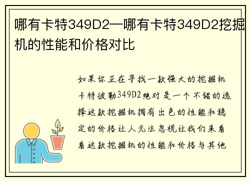 哪有卡特349D2—哪有卡特349D2挖掘机的性能和价格对比